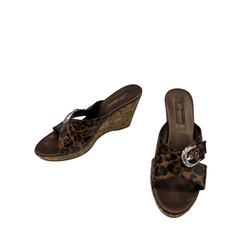 Brighton Summer Leopard Print Wedge Sandals Women's Size 9M Italy Silver - Picture 3 of 12